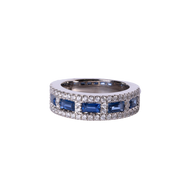 14k White Gold Blue Sapphire Baguette & Diamond Ring