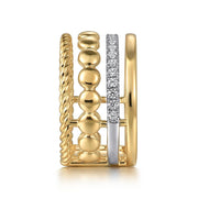 Gabriel & Co. 14K White and Yellow Gold Diamond Rope Easy Stackable Ring