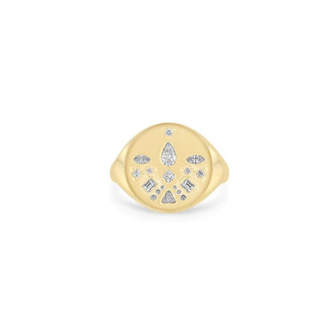 Zoe Chicco 14k Yellow Gold Mosaic Brushed Gold Round Signet Ring