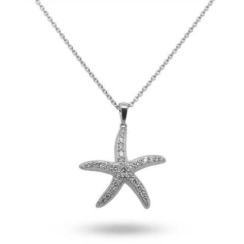 14k White Gold & Diamond Starfish Necklace - 0.75cttw