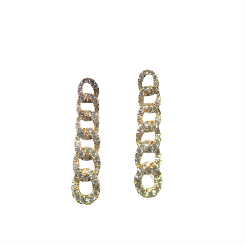 14k Yellow Gold  Interlocking Diamond Oval Links Earrings