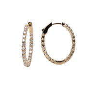 14k Yellow Gold Diamond Oval Hoop Earrings - 1.93cttw