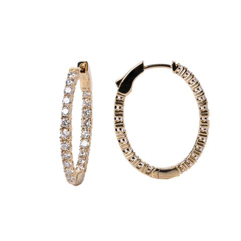 14k Yellow Gold Diamond Oval Hoop Earrings - 1.93cttw