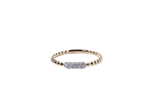 14k Yellow Gold Beaded and Diamond Ring - .17cttw