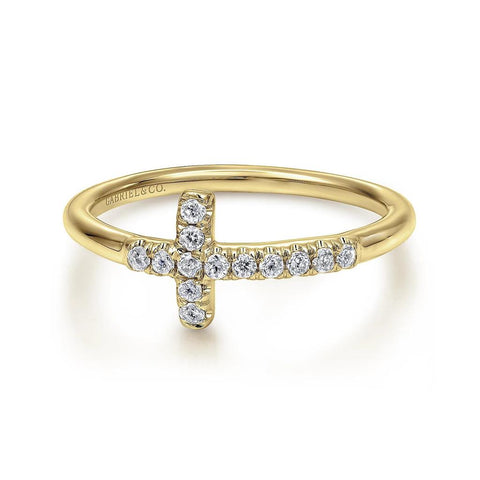 Gabriel & Co. 14K Yellow Gold Sideways Diamond Cross Ring