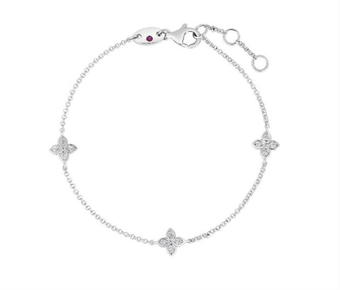 Roberto Coin 18k White Gold Diamond By The Inch 3 Station Bracelet - .13cttw