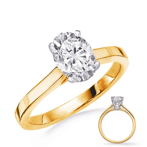 14K Two-tone Solitaire Engagement Ring With Yellow Gold Shank
