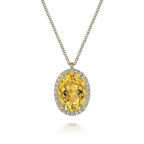 Gabriel & Co. 14K Yellow Gold Diamond and Oval Shape Citrine Necklace With Flower Pattern J-Back