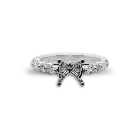 18k White Gold Diamond Engagement Semi-Mount Ring With Alternating Round & Marquise Diamonds