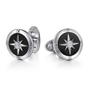 Gabriel & Co. Sterling Silver Black Onyx & Diamond Compass Cuff Links - .09cttw