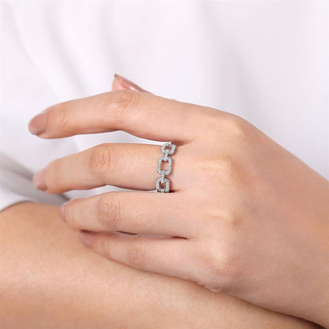 Gabriel & Co. 14k White Gold Pave Diamond Chain Link Ring - .37cttw