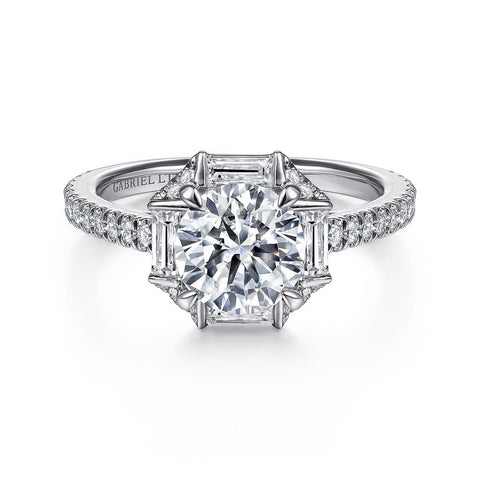 Gabriel & Co Ryland - 18k White Gold Octagonal Halo Round Diamond Engagement Ring
