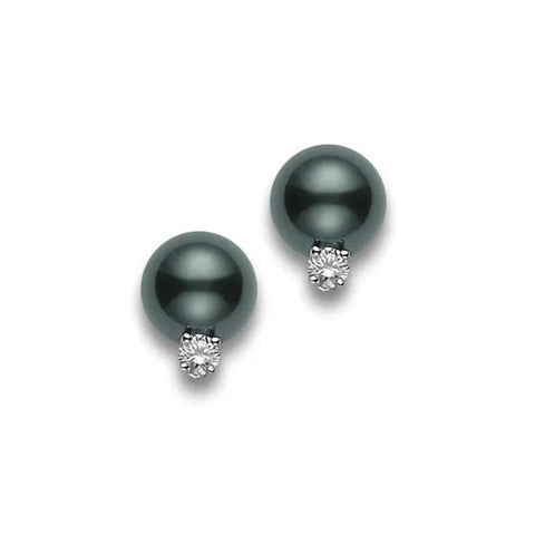 Mikimoto Black South Sea Stud Earrings with Diamonds – 18K White Gold