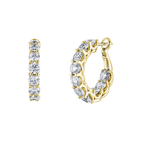 14k Yellow Gold Round Diamond Hoop Earrings - 5.10cttw
