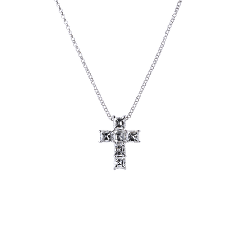 18k White Gold Asscher Cut Diamond Cross - 1.02cttw