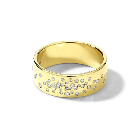 Ippolita 18k Yellow Gold Stardust Crinkle Band Ring With Burst Pattern Diamonds