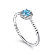 Gabriel & Co. 14k White Gold Blue Topaz & Diamond Halo Ring