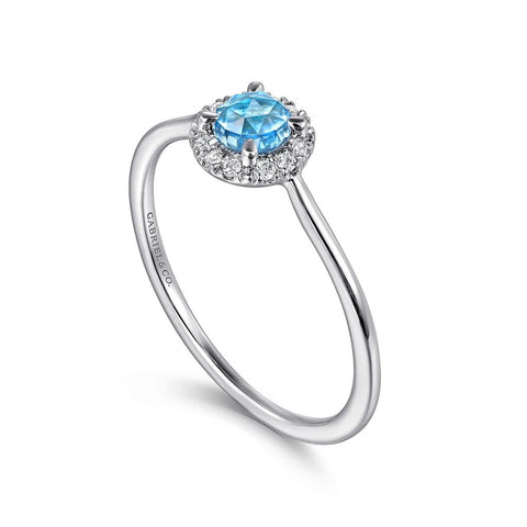 Gabriel & Co. 14k White Gold Blue Topaz & Diamond Halo Ring