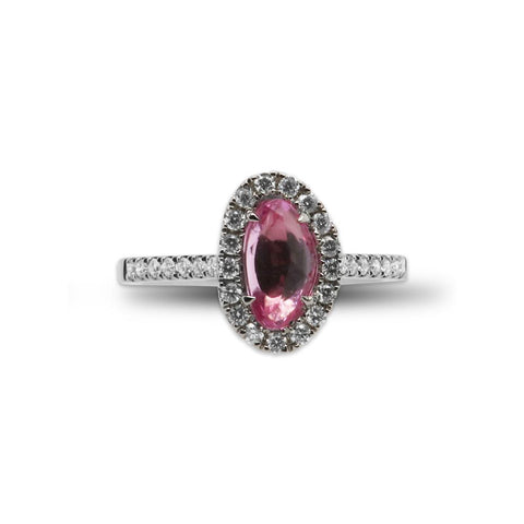 18k White Gold Diamond & Pink Sapphire Ring