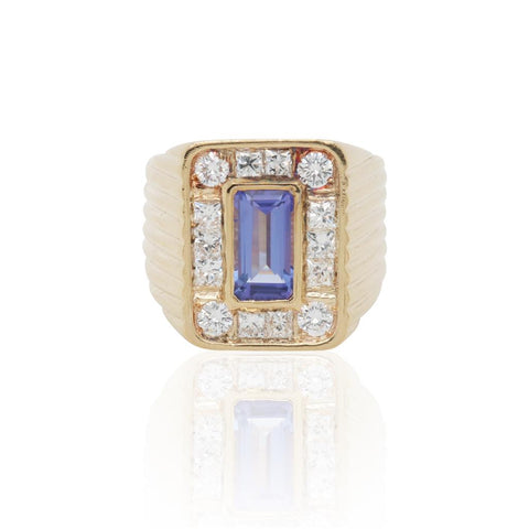 14k Yellow Gold Ring With Emerald Step Cut Tanzanite Center