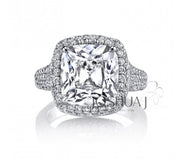 Platinum 7.09ct Cushion Cut Diamond Halo Ring - 9.24cttw