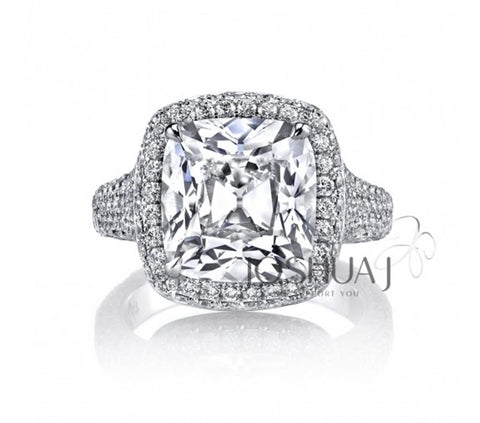 Platinum 7.09ct Cushion Cut Diamond Halo Ring - 9.24cttw