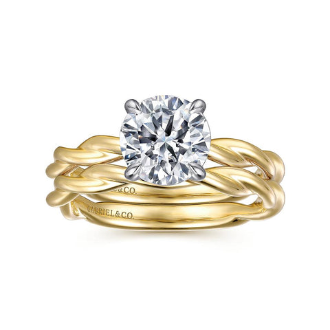 Gabriel & Co Emersin - 14K White-Yellow Gold Twisted Round Diamond Engagement Ring