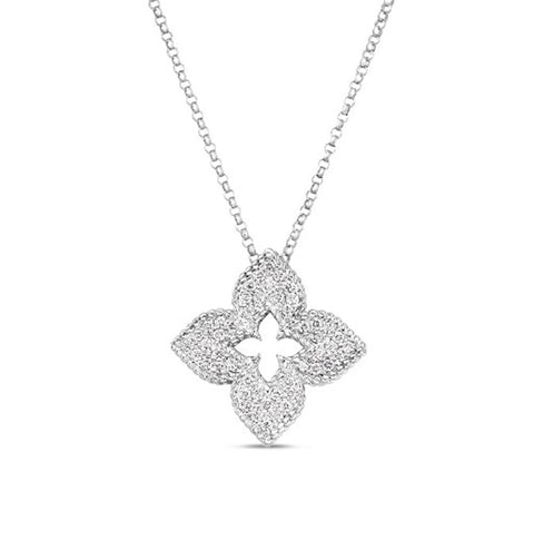 Roberto Coin 18k White Gold Diamond Venetian Princess Flower Necklace - .30cttw