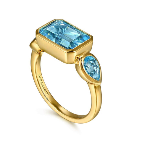 Gabriel & Co. 14k Yellow Gold Bezel Set Blue Topaz Ring - 4.95cttw