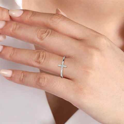 Gabriel & Co. 14k White Gold Diamond Cross Ring - .14cttw