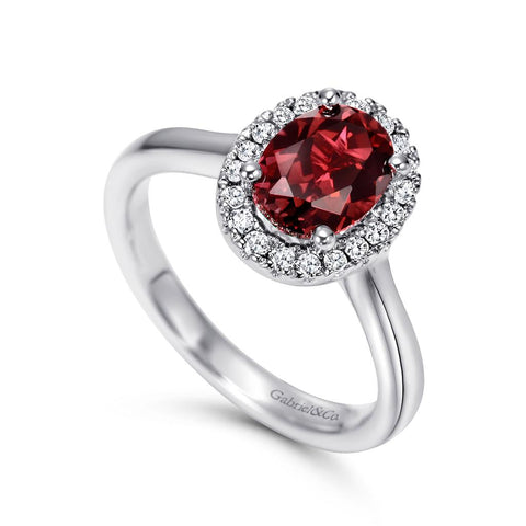 Gabriel & Co. 14k White Gold Classic Oval Garnet and Diamond Halo Ring