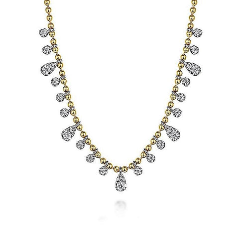 Gabriel & Co. 14K White and Yellow Gold Diamond Bujukan Droplet Necklace