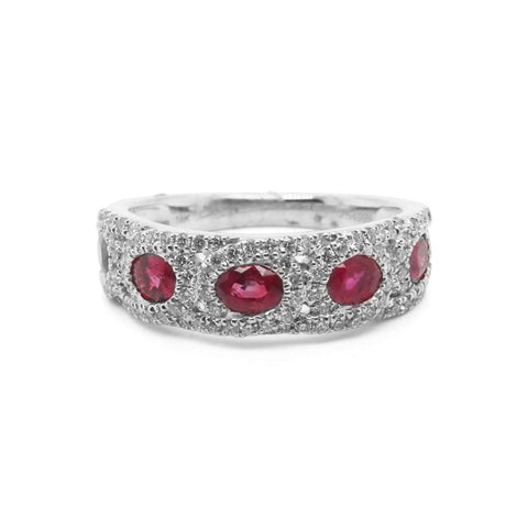 18k White Gold Diamond And Ruby Band