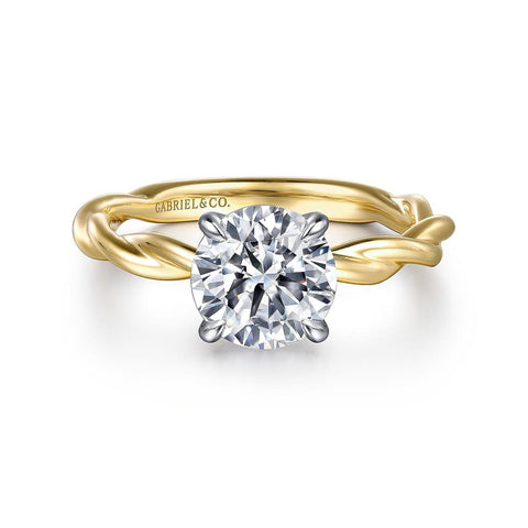 Gabriel & Co Emersin - 14K White-Yellow Gold Twisted Round Diamond Engagement Ring