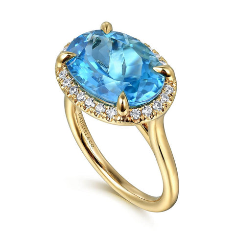 GGabriel & Co. 14K Yellow Gold Diamond & Blue Topaz Floral Ring