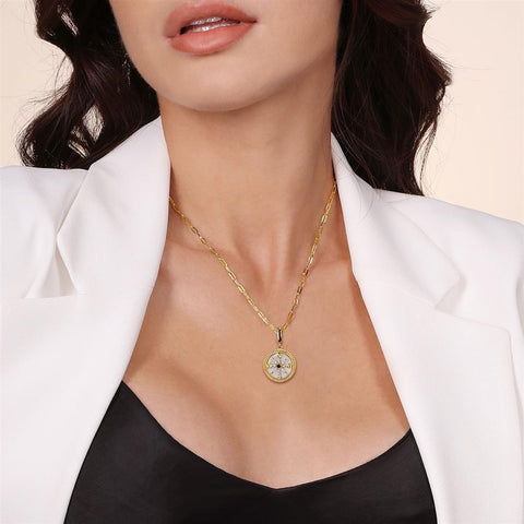Gabriel & Co. 14K Yellow Gold Mother-of-Pearl Diamond & Blue Sapphire Compass Pendant