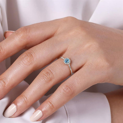 Gabriel & Co. 14k White Gold Blue Topaz & Diamond Halo Ring