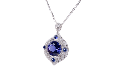 18k White Gold Tanzanite Sapphire & Diamond Necklace