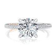 14k White Gold Diamond Band and Hidden Halo Engagement Ring Mounting