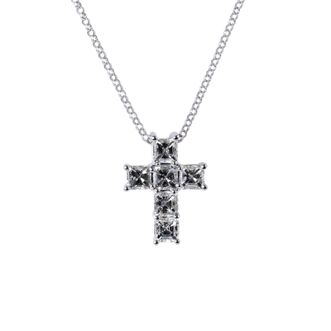 18k White Gold Asscher Cut Diamond Cross - 1.02cttw