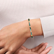 Gabriel & Co. 14k Yellow Gold Diamond and Malachite Bujukan Bangle Bracelet