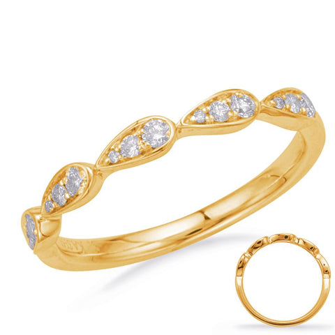 14K Yellow Gold Diamond Band With Five Pear Shapes Each With Three Prong Set Round Diamonds