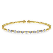 Gabriel & Co. 14k Yellow Gold Bujukan Beaded & Diamond Station Open Cuff Bracelet - .38cttw