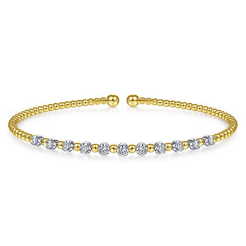Gabriel & Co. 14k Yellow Gold Bujukan Beaded & Diamond Station Open Cuff Bracelet - .38cttw