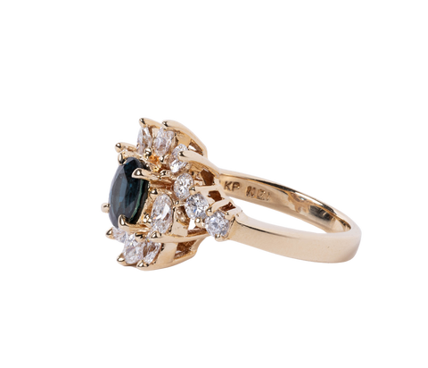 14k Yellow Gold Oval Blue Sapphire and Diamond Ring