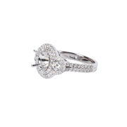 14k White Gold Diamond Double Halo Engagement Ring Mounting - 1.03cttw