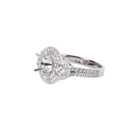 14k White Gold Diamond Double Halo Engagement Ring Mounting - 1.03cttw