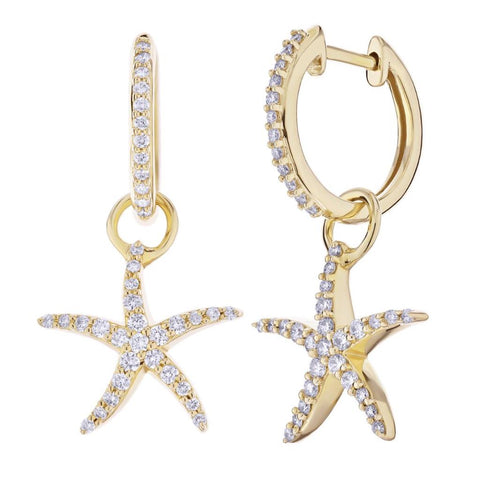 Yellow Gold Diamond Hoop & Starfish Dangle Earrings