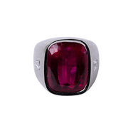 Platinum Rubellite and Diamond Signet Ring