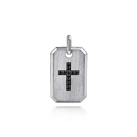 Gabriel & Co. 925 Sterling Silver Dog Tag Pendant with Black Spinel Cross